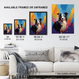 "Artery8 Wall Art Print Border Collie Dog Lover Gift Pet Portrait Colourful Artwork Painting Art Framed - Size: W12"" x H16""" - thumbnail 3