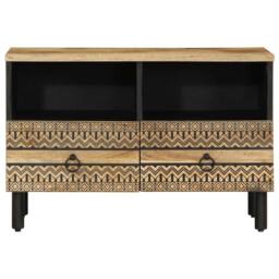 Berkfield Home TV Cabinet Black 70x33.5x46 cm Solid Rough Wood Mango - thumbnail 1