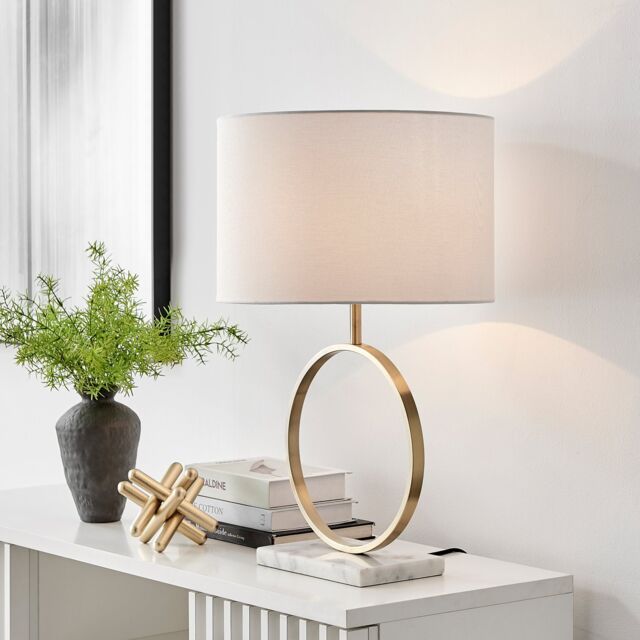 FurnitureboxUK Saffron Energy Efficient Gold Marble & Metal Table Lamp Light (Including Bulb) in White - image 1