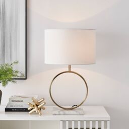 FurnitureboxUK Saffron Energy Efficient Gold Marble & Metal Table Lamp Light (Including Bulb) in White - thumbnail 2