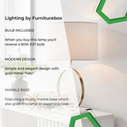 FurnitureboxUK Saffron Energy Efficient Gold Marble & Metal Table Lamp Light (Including Bulb) in White - thumbnail 7
