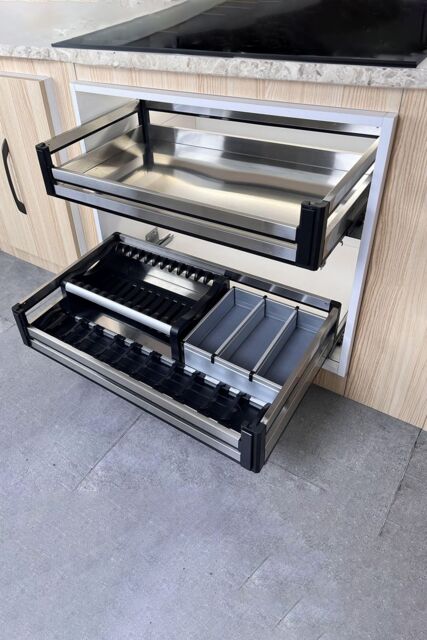 Living and Home Stainless Steel Cabinet Pull-Out Basket in Silver - image 1