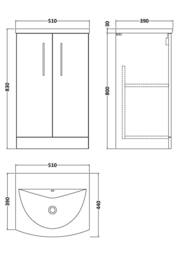 Balterley Modern Bathroom Floor Standing 2-Door Vanity & Basin, Blue, 500mm in Blue - thumbnail 2