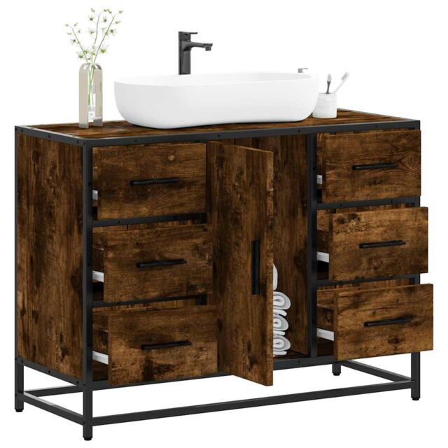 Berkfield Home Bathroom Sink Cabinet Smoked Oak 80x33x60 cm Engineered Wood in Brown - Size: 80 x 33 x 60 cm - image 1