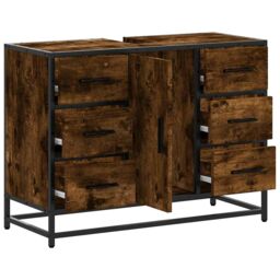 Berkfield Home Bathroom Sink Cabinet Smoked Oak 80x33x60 cm Engineered Wood in Brown - Size: 80 x 33 x 60 cm - thumbnail 6
