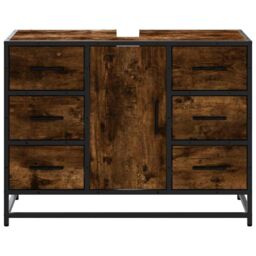 Berkfield Home Bathroom Sink Cabinet Smoked Oak 80x33x60 cm Engineered Wood in Brown - Size: 80 x 33 x 60 cm - thumbnail 5
