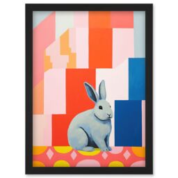 Artery8 Wall Art Print Fat White Rabbit Bold Pop Art Colourful Conceptual Modern Artwork Framed A4 in Black - thumbnail 1