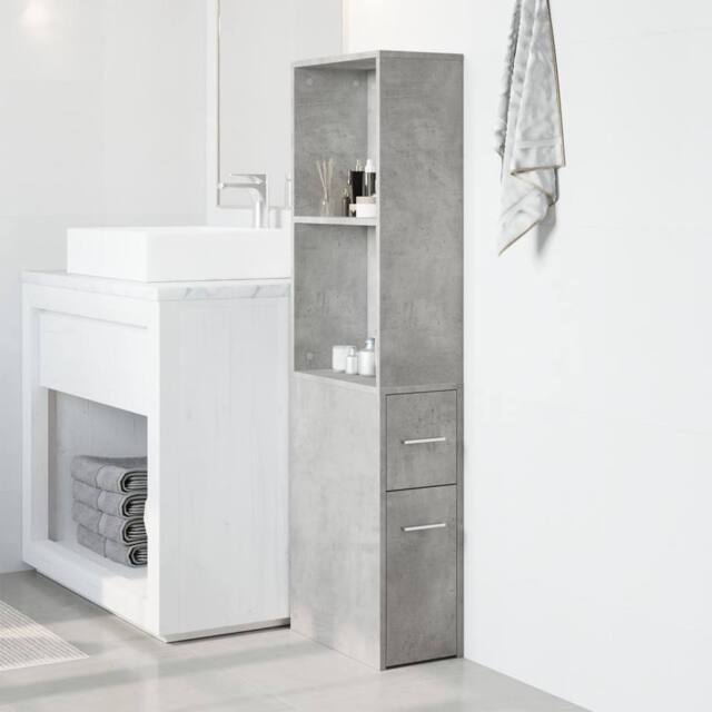Berkfield Home Narrow Bathroom Cupboard with Wheels Concrete Grey Engineered Wood - image 1