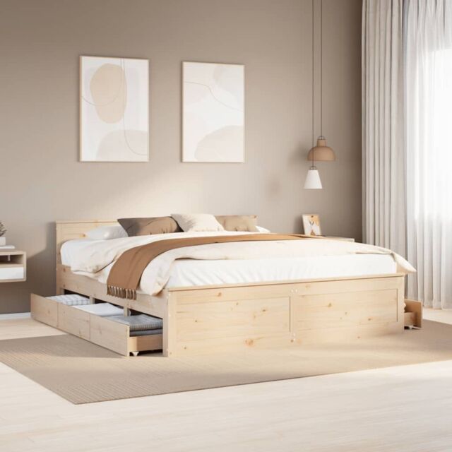 Berkfield Home Bed Frame without Mattress with Headboard 180x200 cm Super King Solid Wood Pine in Brown - image 1