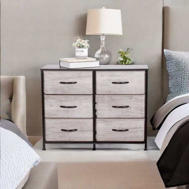 Rafaelo Mobilia 6 Drawer Bedroom Chest With Fabric Drawers in Grey - image 1