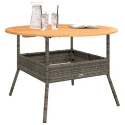Berkfield Home Garden Table with Acacia Wood Top Grey √ò110x71 cm Poly Rattan - Size: 110x71 cm - thumbnail 4