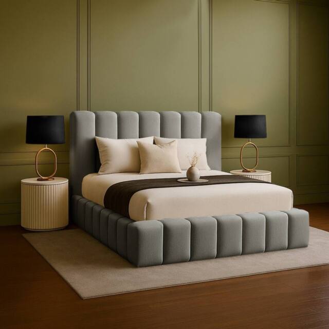 Desire Deco Plush Velvet Upholstered Daisy Bed Frame, Double King Super King in Grey - Size: Single - image 1