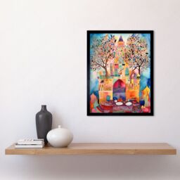 "Artery8 Wall Art Print Eid Al-Fitr Feast Folk Art Watercolour Painting Art Framed in Black - Size: W12"" x H16""" - thumbnail 2