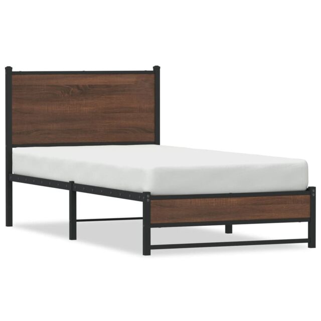 Berkfield Home Metal Bed Frame without Mattress Brown Oak 75x190 cm Small Single - image 1