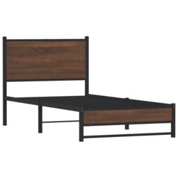 Berkfield Home Metal Bed Frame without Mattress Brown Oak 75x190 cm Small Single - thumbnail 3