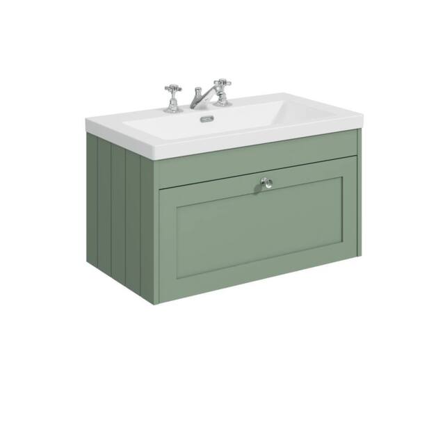 Balterley 800mm Wall Hung 1 Drawer Unit with Basin 3 Tap Hole - Satin Green - image 1