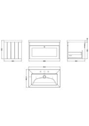 Balterley 800mm Wall Hung 1 Drawer Unit with Basin 3 Tap Hole - Satin Green - thumbnail 2