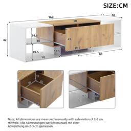 Merax Modern White & Oak Effect LED TV Stand for TVs up to 70 Inch - thumbnail 2