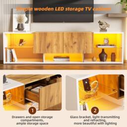 Merax Modern White & Oak Effect LED TV Stand for TVs up to 70 Inch - thumbnail 7