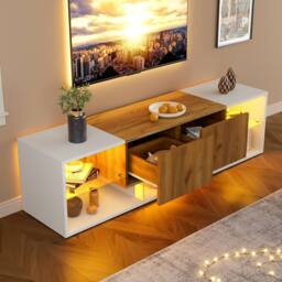 Merax Modern White & Oak Effect LED TV Stand for TVs up to 70 Inch - thumbnail 5