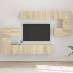 Berkfield Home Modern 10 Piece TV Cabinet Set Sonoma Oak Engineered Wood in Light Brown - thumbnail 2