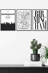 ARTZE BIRMINGHAM Skyline Street Map City Prints Framed Wall Art - Medium in Black - Size: W45 cm x H62 cm x D20mm - thumbnail 1