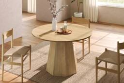 BTM 120cm Round Dining Table 4-6 Seater Scandinavian Oak in Natural - thumbnail 8