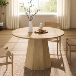 BTM 120cm Round Dining Table 4-6 Seater Scandinavian Oak in Natural - thumbnail 3