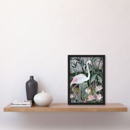 "Artery8 Pink Flamingo Lilies Leaves Artwork Tropical Framed Art Print in Green - Size: W12"" x H16""" - thumbnail 4