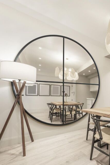 MirrorOutlet Black Large Circular Window Metal Wall & Leaner Mirror (200x200cm) - Size: 1 Pack - image 1