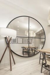 MirrorOutlet Black Large Circular Window Metal Wall & Leaner Mirror (200x200cm) - Size: 1 Pack - thumbnail 2
