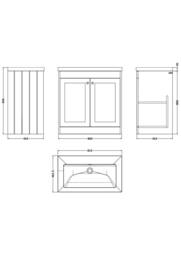 Balterley 800mm Floor Standing 2 Door Unit with Basin No Tap Hole - Satin Grey - thumbnail 2