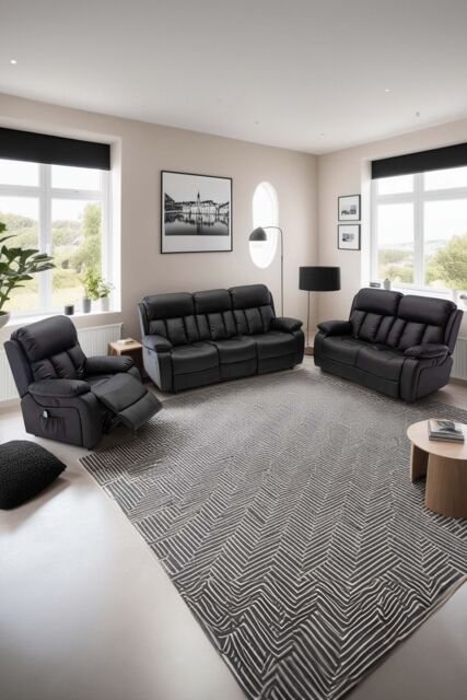 More4Homes Chester Electric Recliner Bonded Leather 1+2+3 Seater Sofa Set in Black - image 1