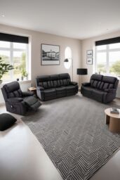 More4Homes Chester Electric Recliner Bonded Leather 1+2+3 Seater Sofa Set in Black - thumbnail 1