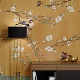 Superfresco Easy Birds & Blossom Ochre Print To Order 3m x 2.8m Mural in Yellow - thumbnail 1