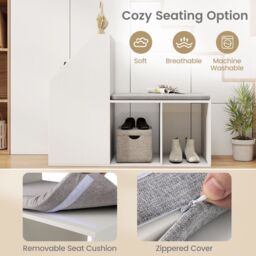 Costway Shoe Storage Bench Entryway Bench 3-Tier Rack w/ Cushion in White - thumbnail 4