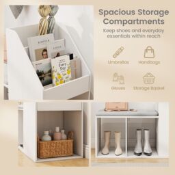 Costway Shoe Storage Bench Entryway Bench 3-Tier Rack w/ Cushion in White - thumbnail 5