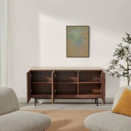FurnitureboxUK Penrose Walnut & Cream Marble Effect 3 Door Large Sideboard - thumbnail 4