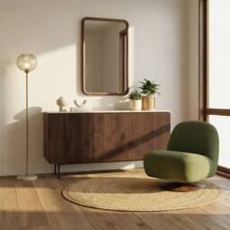 FurnitureboxUK Penrose Walnut & Cream Marble Effect 3 Door Large Sideboard - thumbnail 1