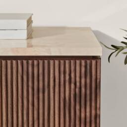 FurnitureboxUK Penrose Walnut & Cream Marble Effect 3 Door Large Sideboard - thumbnail 5