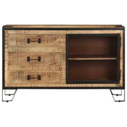 Berkfield Home Sideboard 100x31x60 cm Solid Rough Mango Wood in Brown - Size: 100 x 31 x 60 cm - thumbnail 1