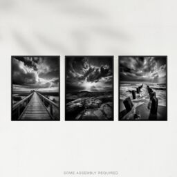Artery8 A4 Wall Art & Frame Set of 3 Clouds Dramatic Coastal Landscapes in Grey - thumbnail 4