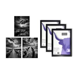 Artery8 A4 Wall Art & Frame Set of 3 Clouds Dramatic Coastal Landscapes in Grey - thumbnail 5