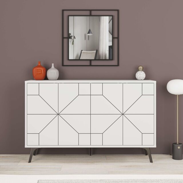 Decortie 4-Doors Push-to-open Doors Sideboard 'Dune' with Metal Legs 123cm in White - Size: 2 Pack - image 1