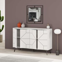 Decortie 4-Doors Push-to-open Doors Sideboard 'Dune' with Metal Legs 123cm in White - Size: 2 Pack - thumbnail 3