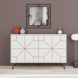 Decortie 4-Doors Push-to-open Doors Sideboard 'Dune' with Metal Legs 123cm in White - Size: 2 Pack - thumbnail 1