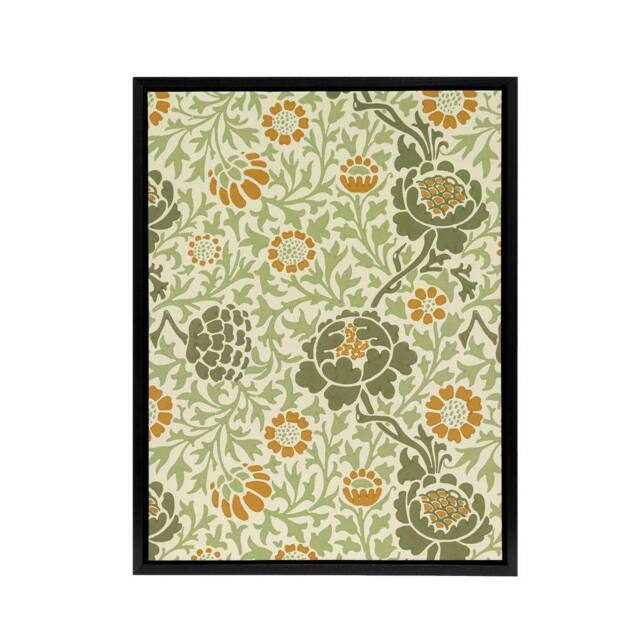 "Artery8 Grafton 1883 Floral Motif Framed Canvas Wall Art Print William Morris in Green - Size: W12"" x H16""" - image 1