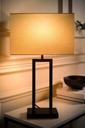 ValueLights Gloria Double Stem Metal Table Lamp with Rectangular Lamp Shade in Black - thumbnail 2