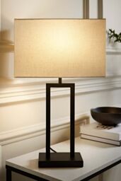 ValueLights Gloria Double Stem Metal Table Lamp with Rectangular Lamp Shade in Black