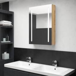 Berkfield Home LED Bathroom Mirror Cabinet Oak 50x13x70 cm in Brown - Size: 50 x 13 x 70 cm - thumbnail 2